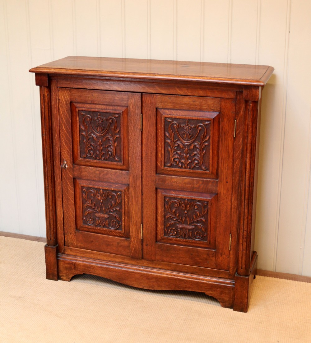 Unusual Carved Oak Filing Cabinet 