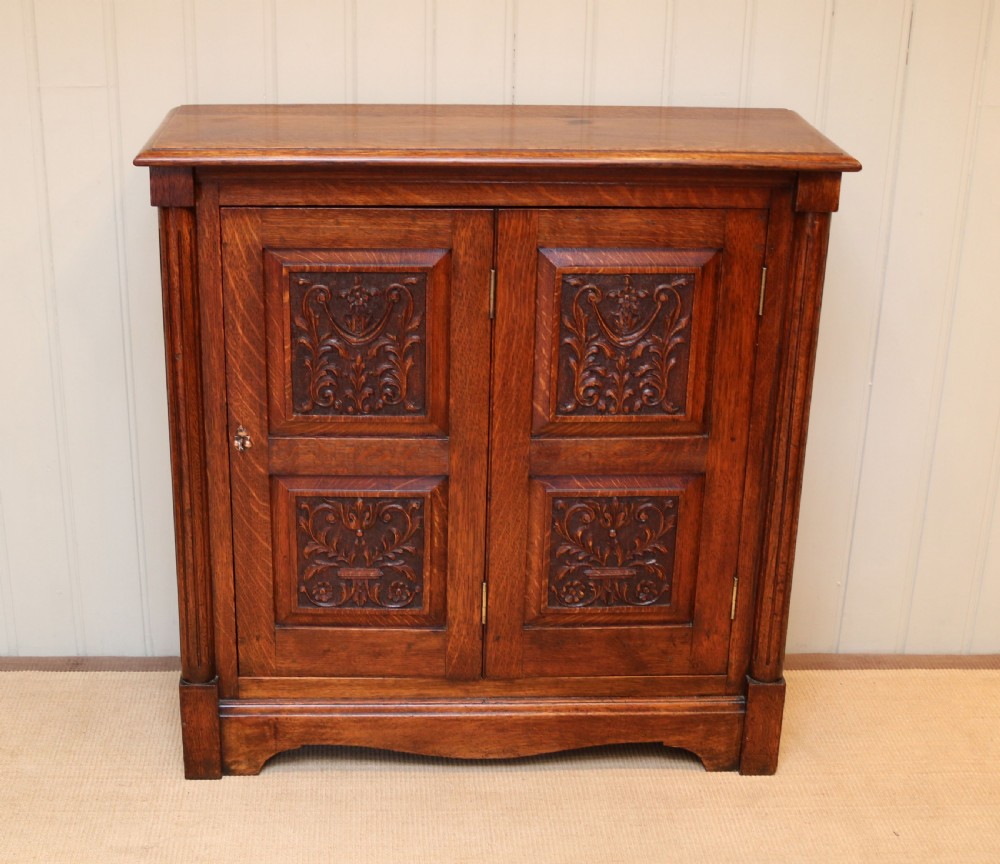 Unusual Carved Oak Filing Cabinet  View II