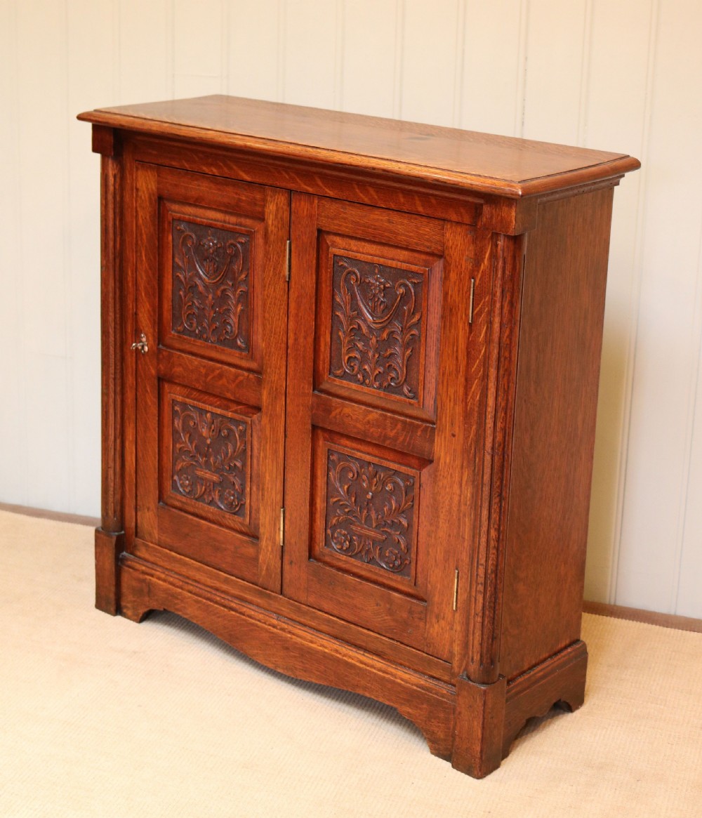 Unusual Carved Oak Filing Cabinet  View V