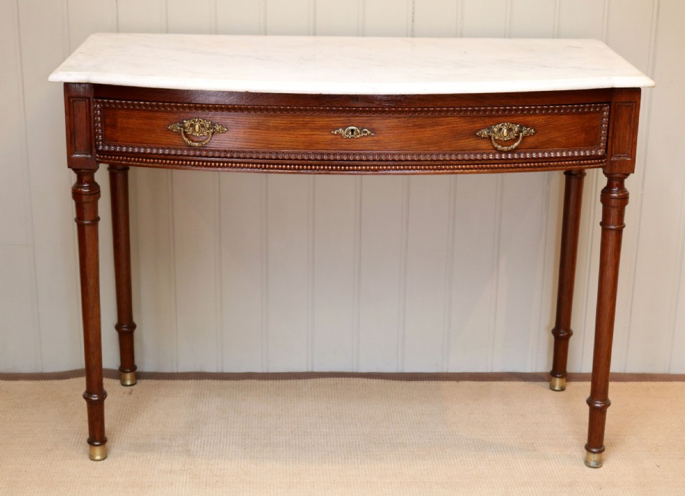 French Oak Marble Top Bow Front Table View II