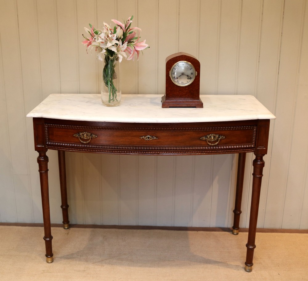 French Oak Marble Top Bow Front Table View III