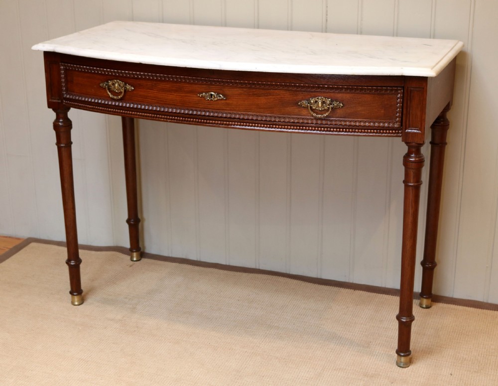 French Oak Marble Top Bow Front Table View IV