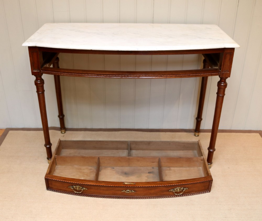 French Oak Marble Top Bow Front Table View V