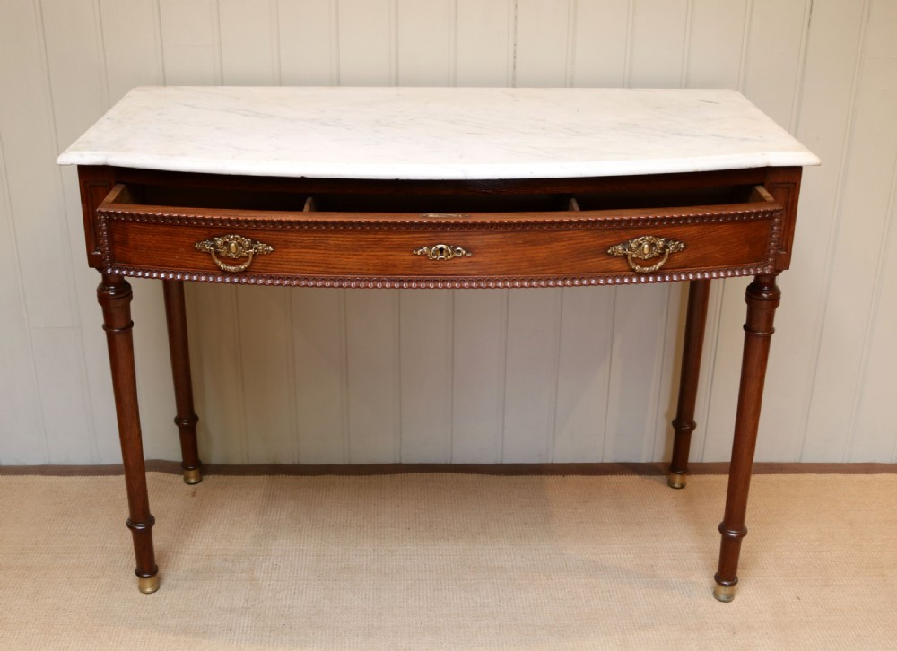 French Oak Marble Top Bow Front Table View VI