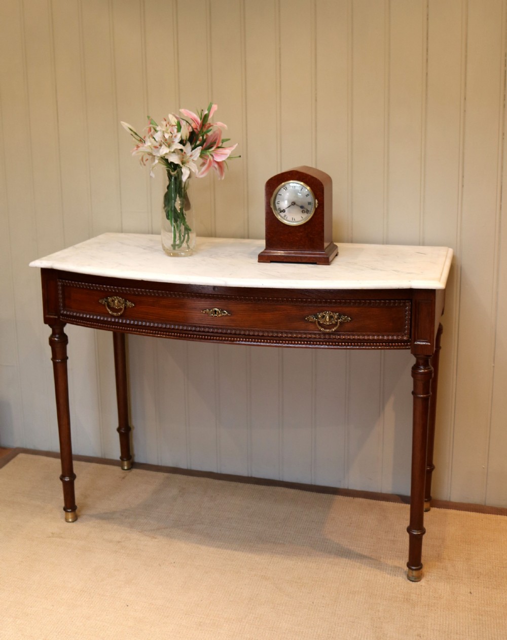 French Oak Marble Top Bow Front Table View VII