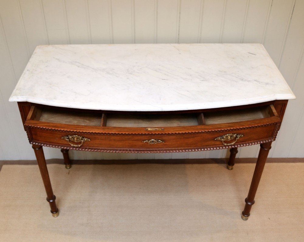 French Oak Marble Top Bow Front Table View VIII
