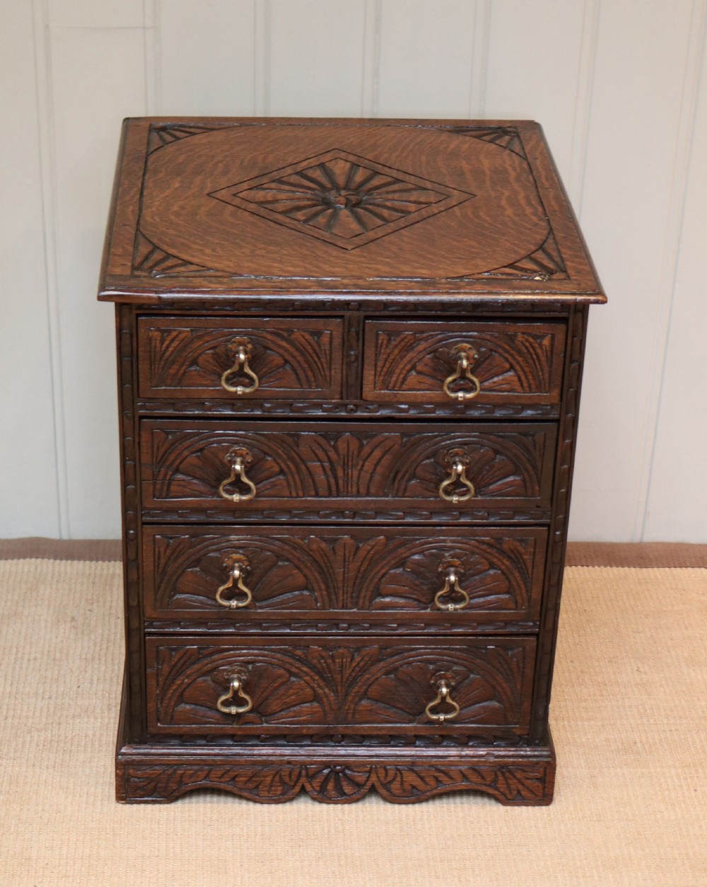 Small Proportioned Carved Oak Chest Of Drawers