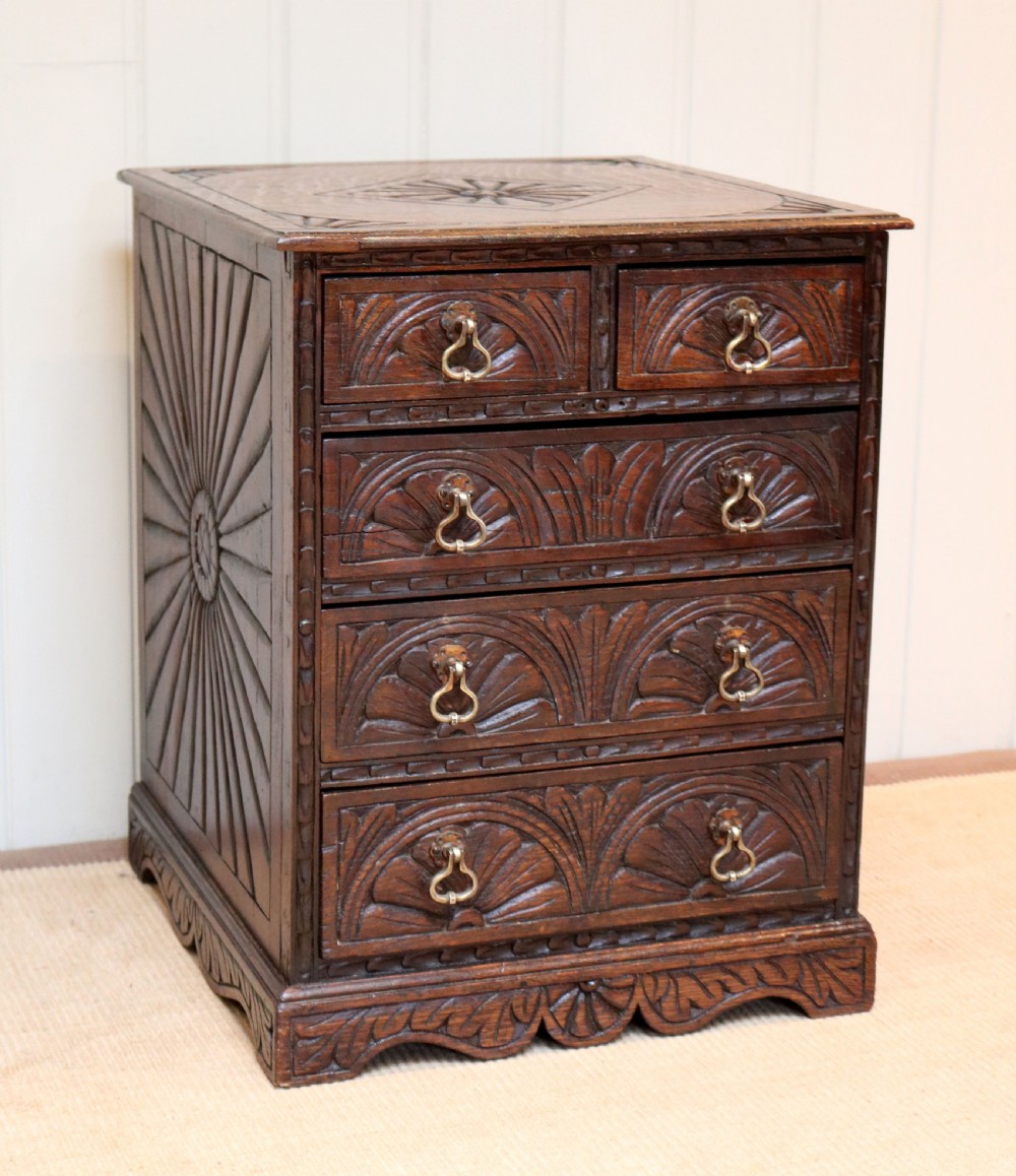 Small Proportioned Carved Oak Chest Of Drawers View II