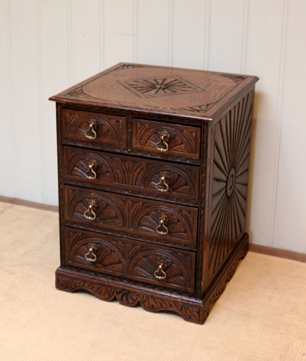 Small Proportioned Carved Oak Chest Of Drawers View III