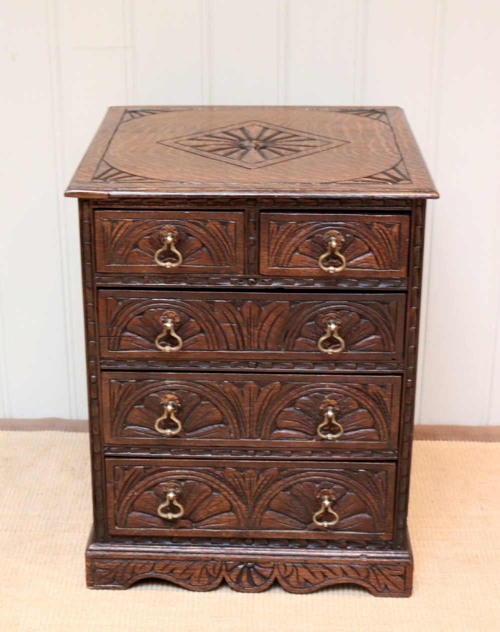 Small Proportioned Carved Oak Chest Of Drawers View IV