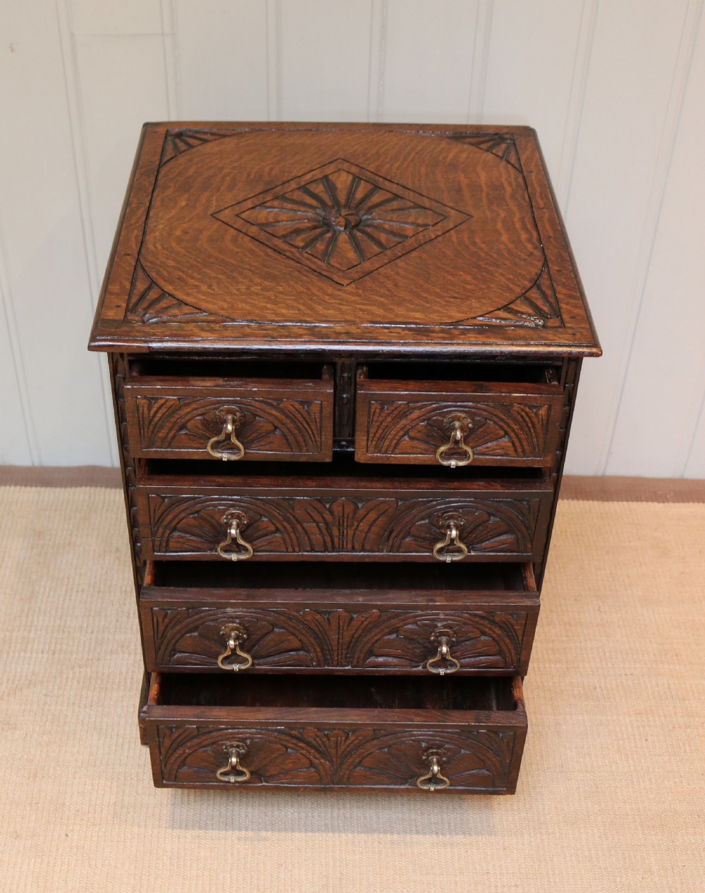 Small Proportioned Carved Oak Chest Of Drawers View VIII