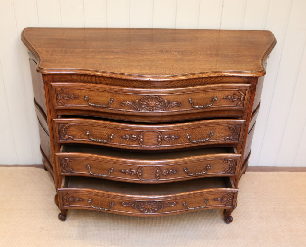 French Solid Oak Serpentine Front Chest of Drawers View IV