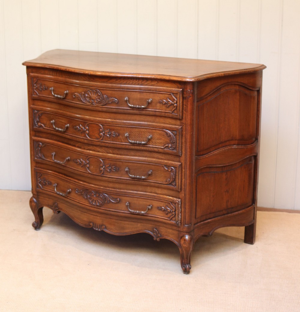 French Solid Oak Serpentine Front Chest of Drawers View VI