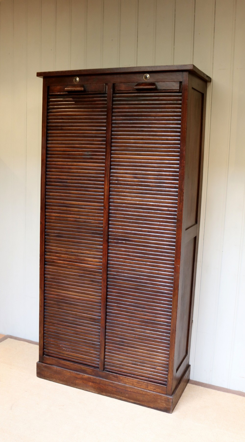 French Dark Oak Double Tambour Front Filing Cabinet  View II