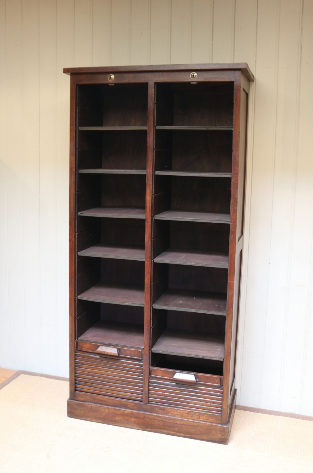 French Dark Oak Double Tambour Front Filing Cabinet  View III