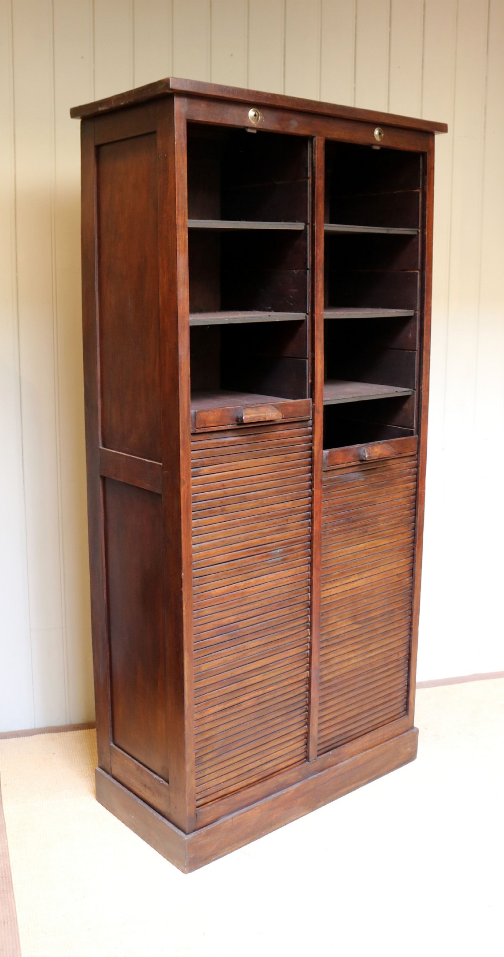 French Dark Oak Double Tambour Front Filing Cabinet  View V