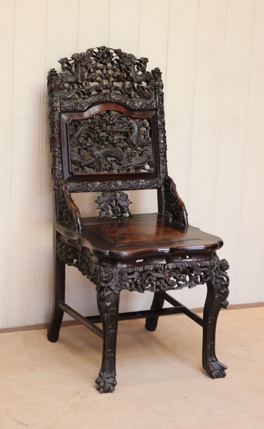 Intricately Carved Chinese Hardwood Chair
