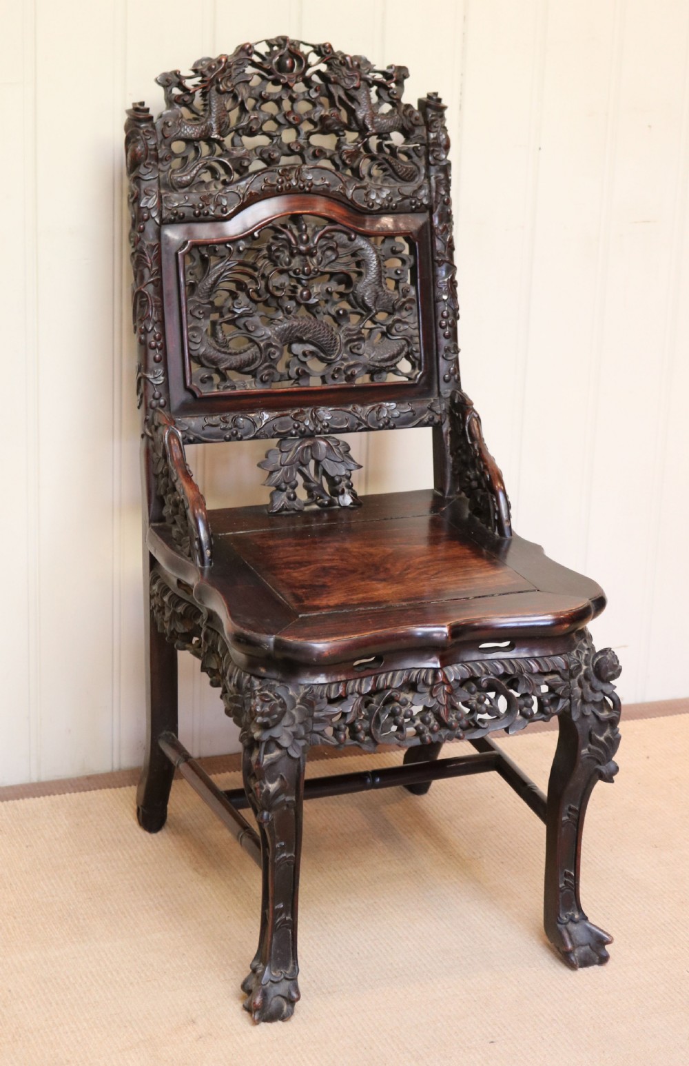 Intricately Carved Chinese Hardwood Chair View II