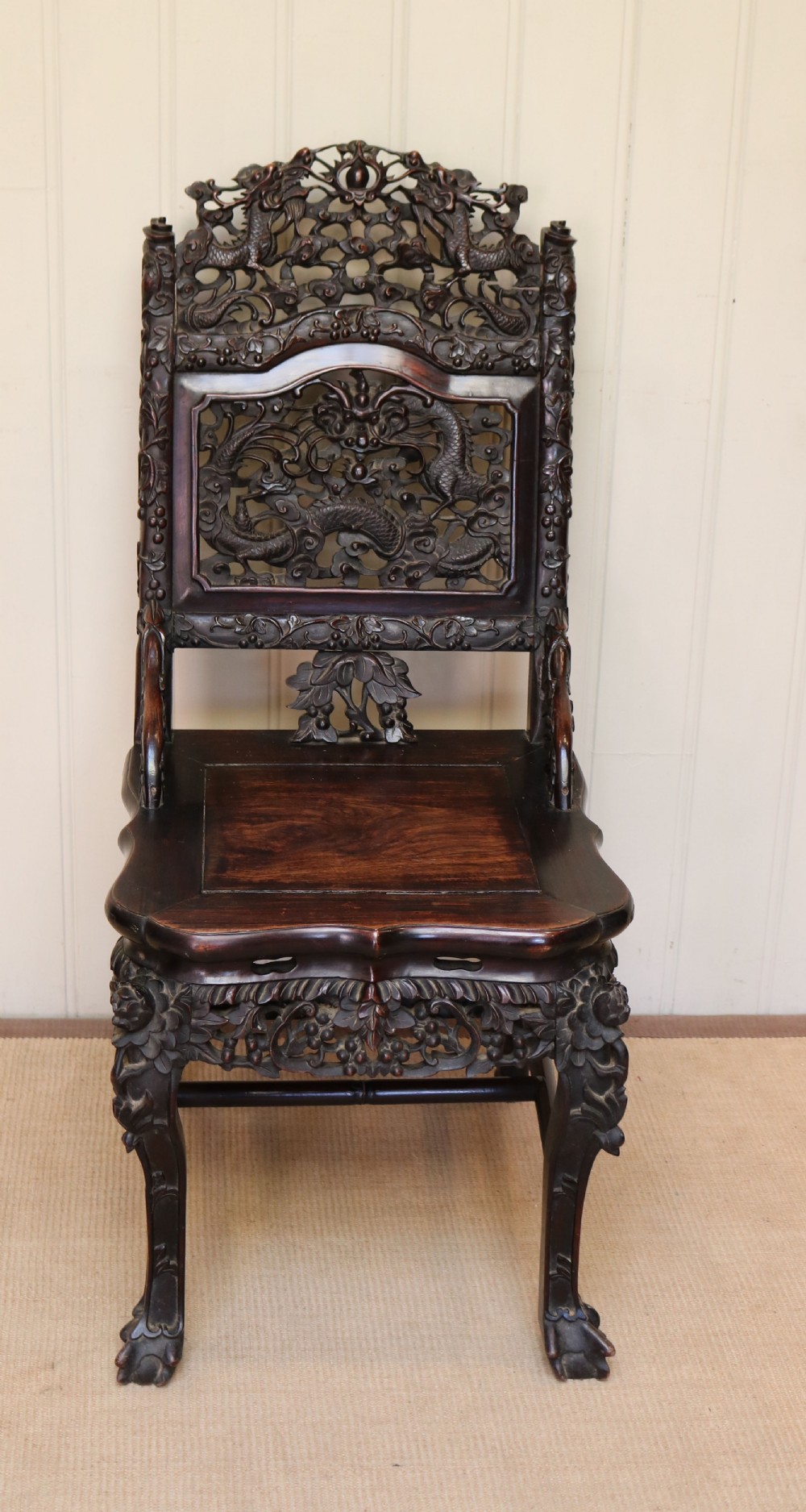 Intricately Carved Chinese Hardwood Chair View III