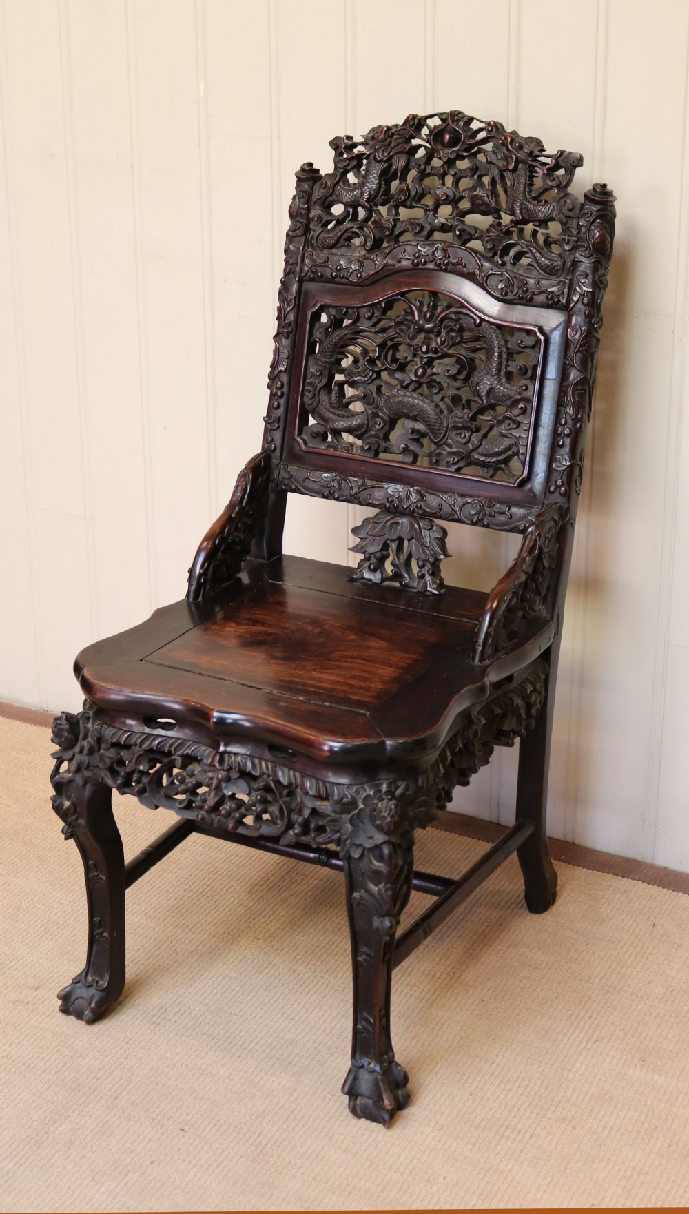 Intricately Carved Chinese Hardwood Chair View IV