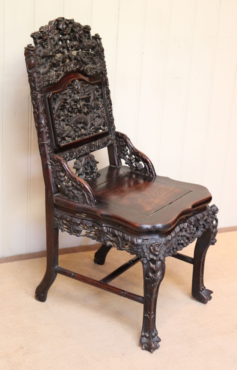 Intricately Carved Chinese Hardwood Chair View VI