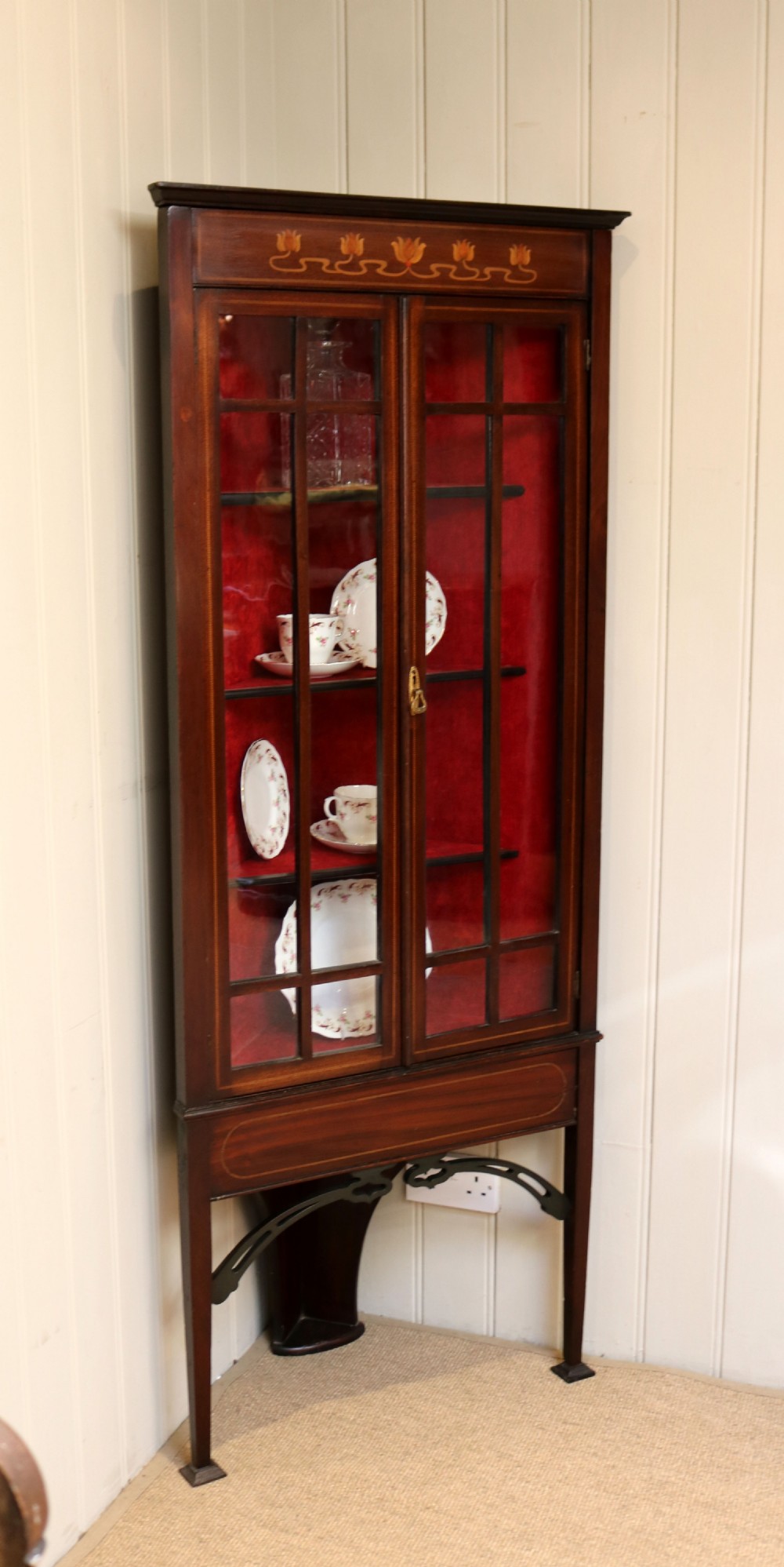Art Nouveau Inlaid Mahogany Corner Cabinet  View IV