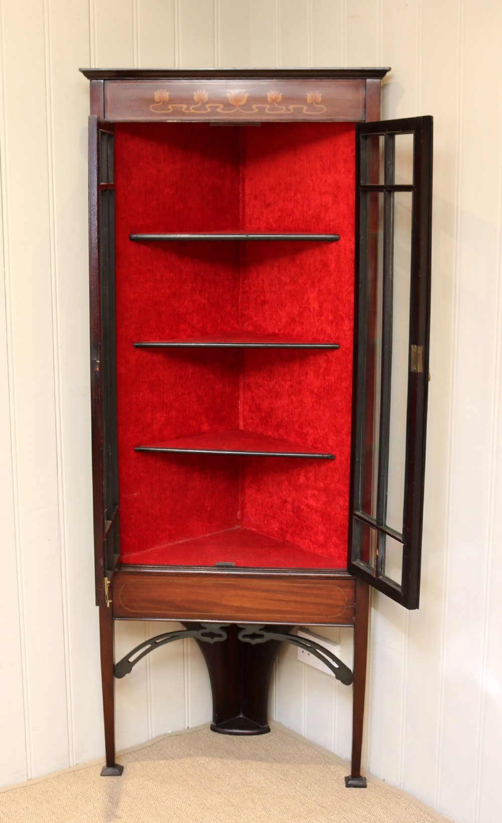 Art Nouveau Inlaid Mahogany Corner Cabinet  View V