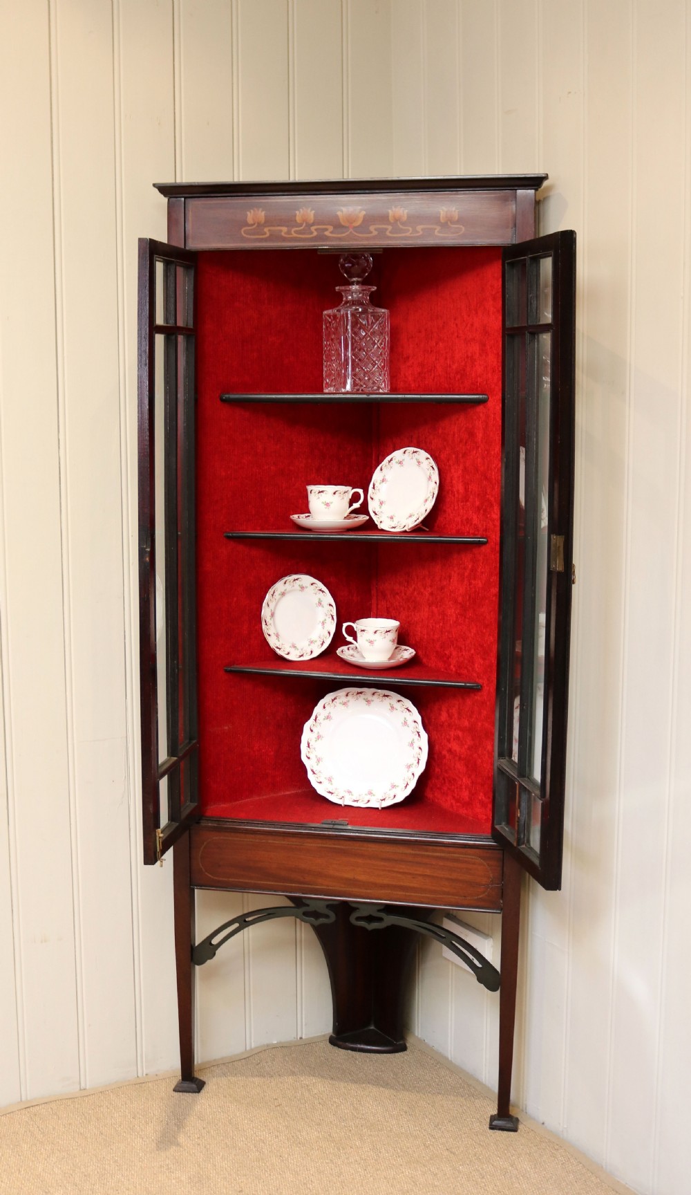Art Nouveau Inlaid Mahogany Corner Cabinet  View VI