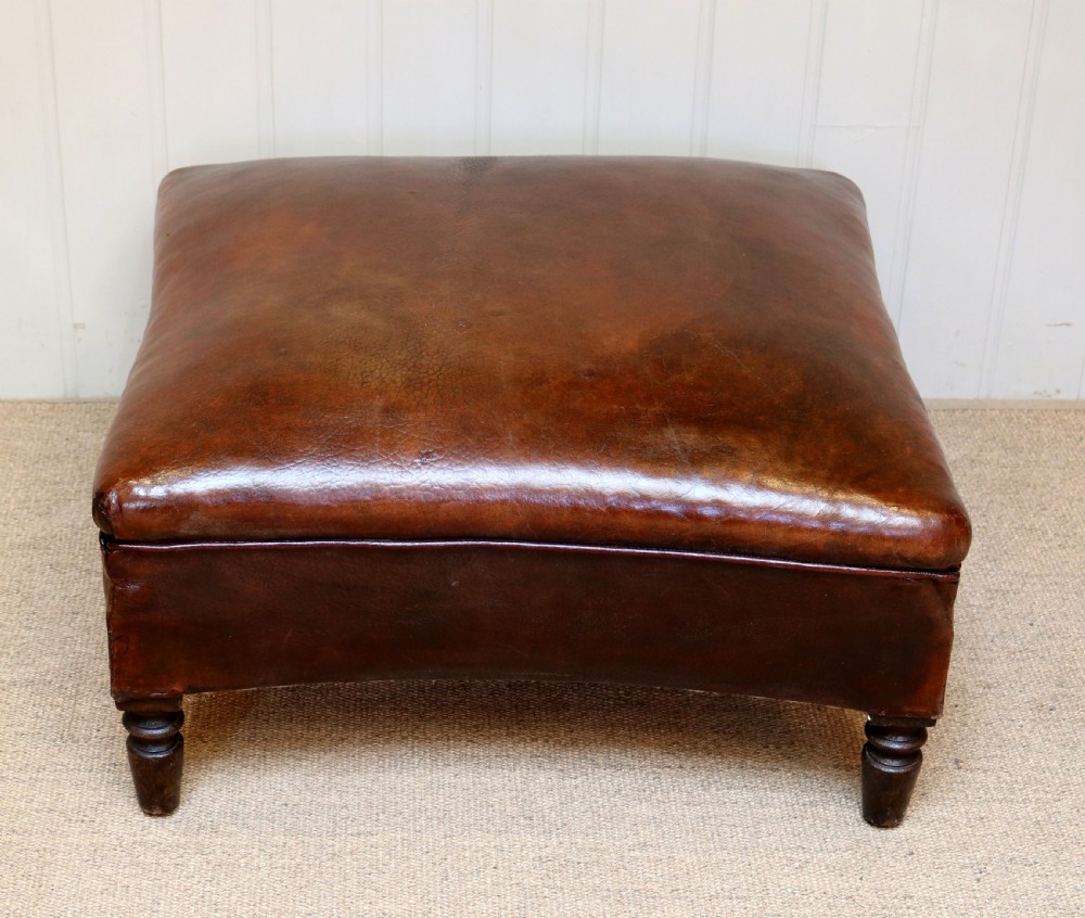 French Leather Foot Stool  View II