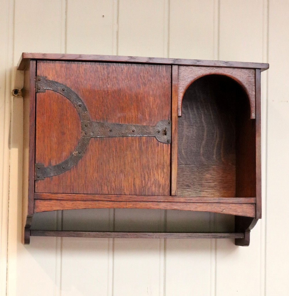 Attractive Oak Arts And Crafts Wall Cabinet  View II