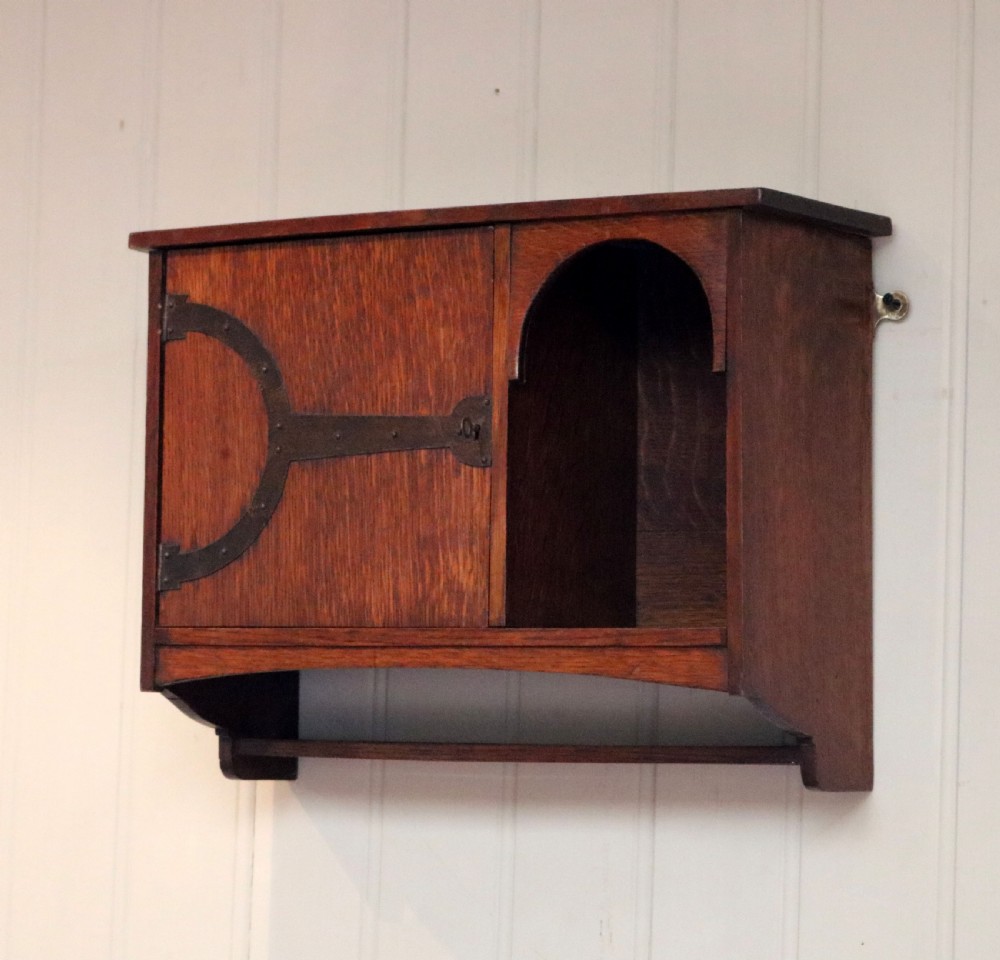 Attractive Oak Arts And Crafts Wall Cabinet  View III