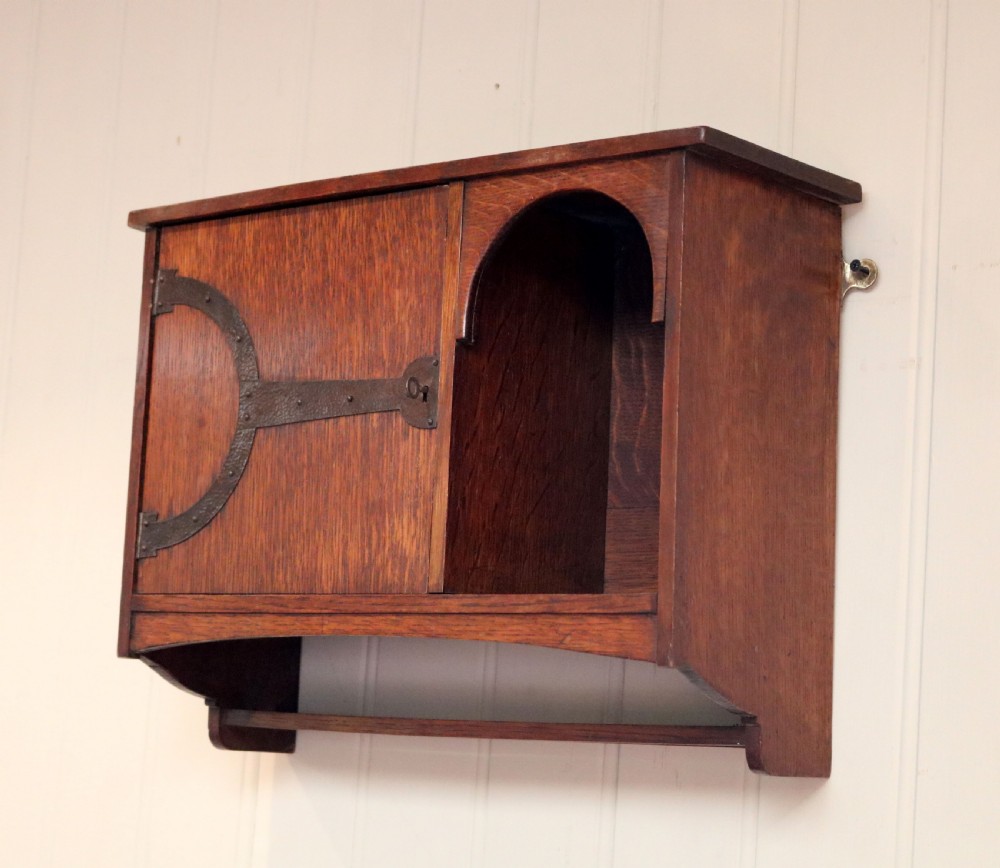 Attractive Oak Arts And Crafts Wall Cabinet  View IV
