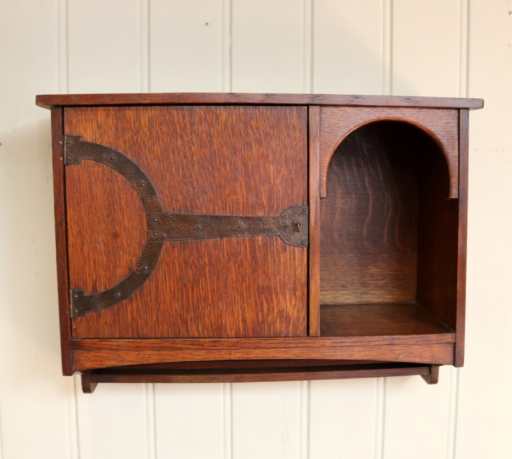 Attractive Oak Arts And Crafts Wall Cabinet  View VI
