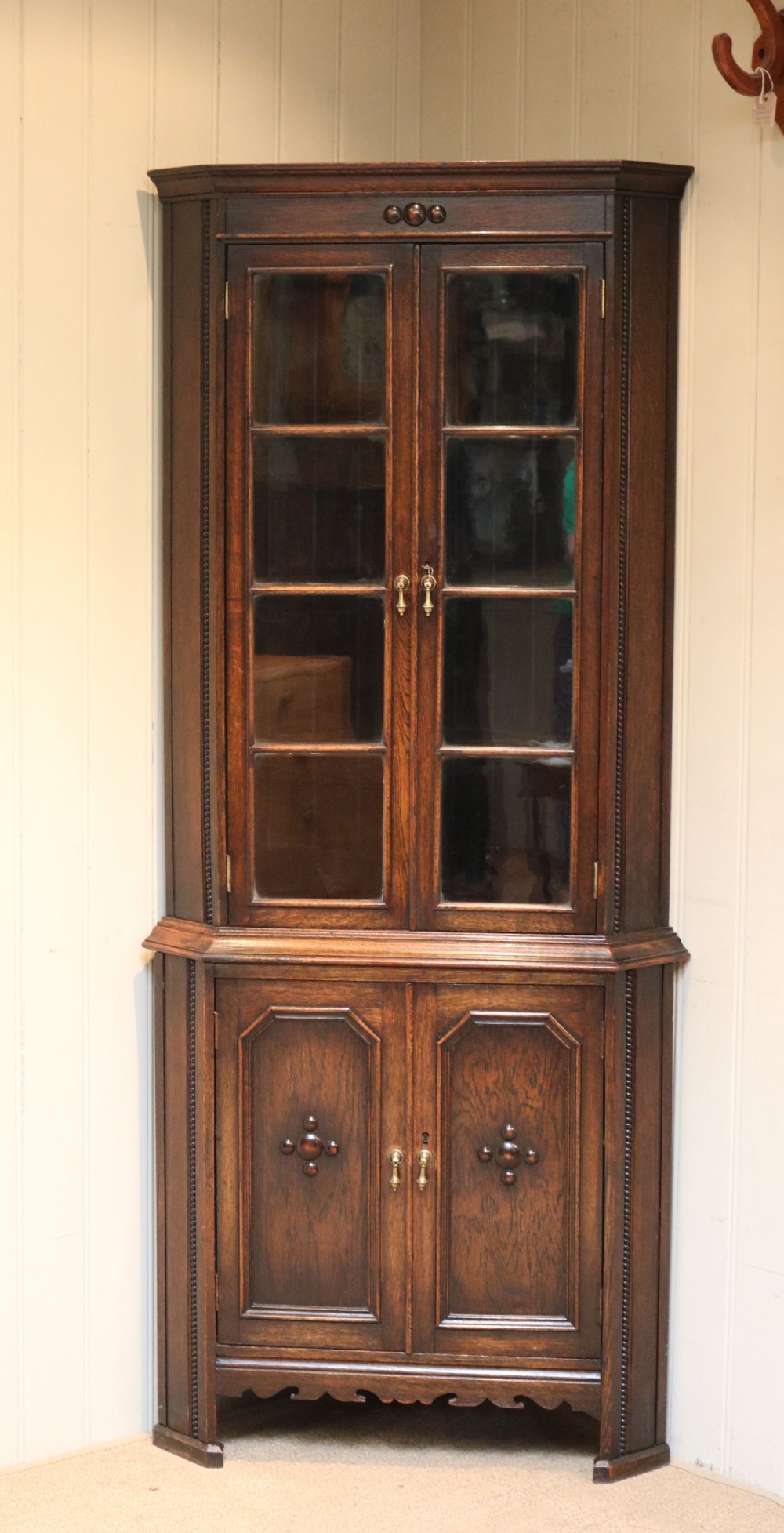 1920s Oak Corner Display Cabinet View II