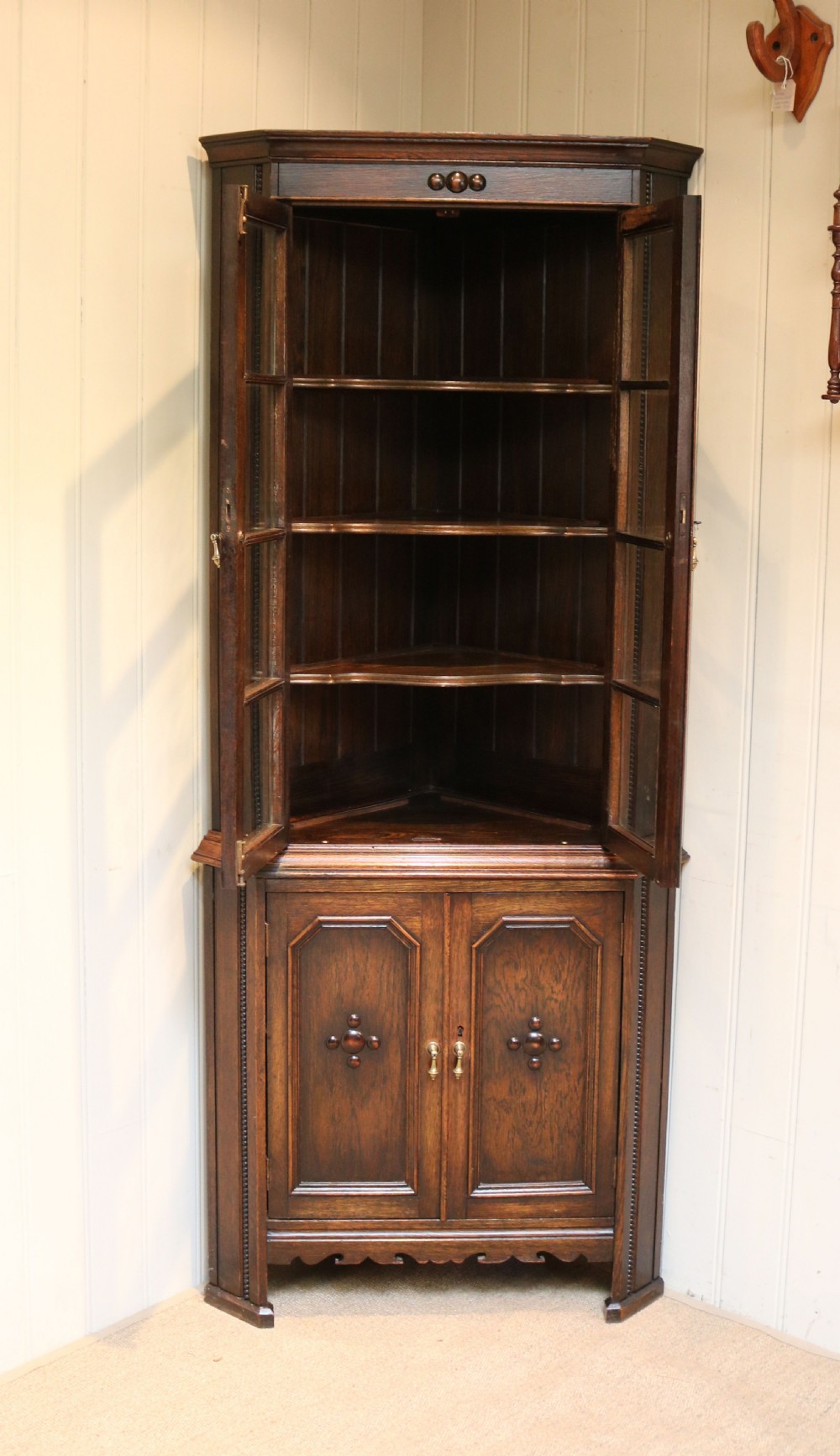1920s Oak Corner Display Cabinet View V