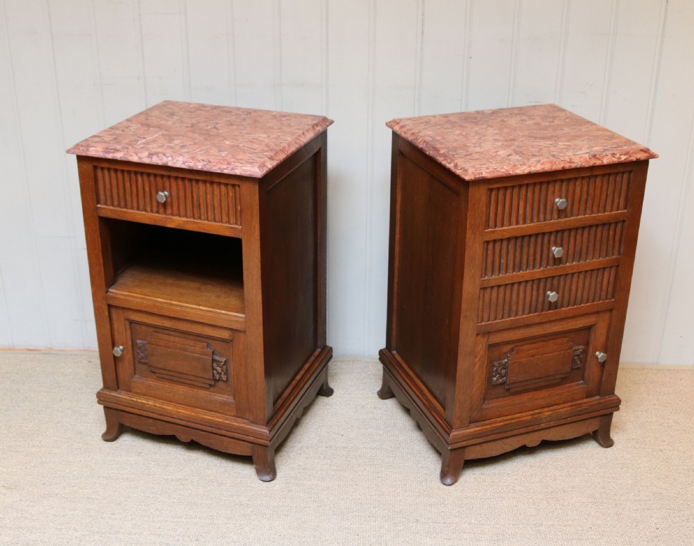 Pair Of French Oak Marble Top Bedside Cabinets View III