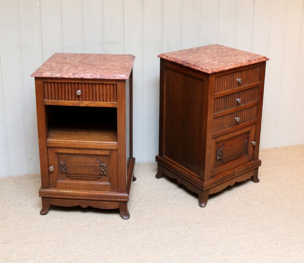 Pair Of French Oak Marble Top Bedside Cabinets View IV