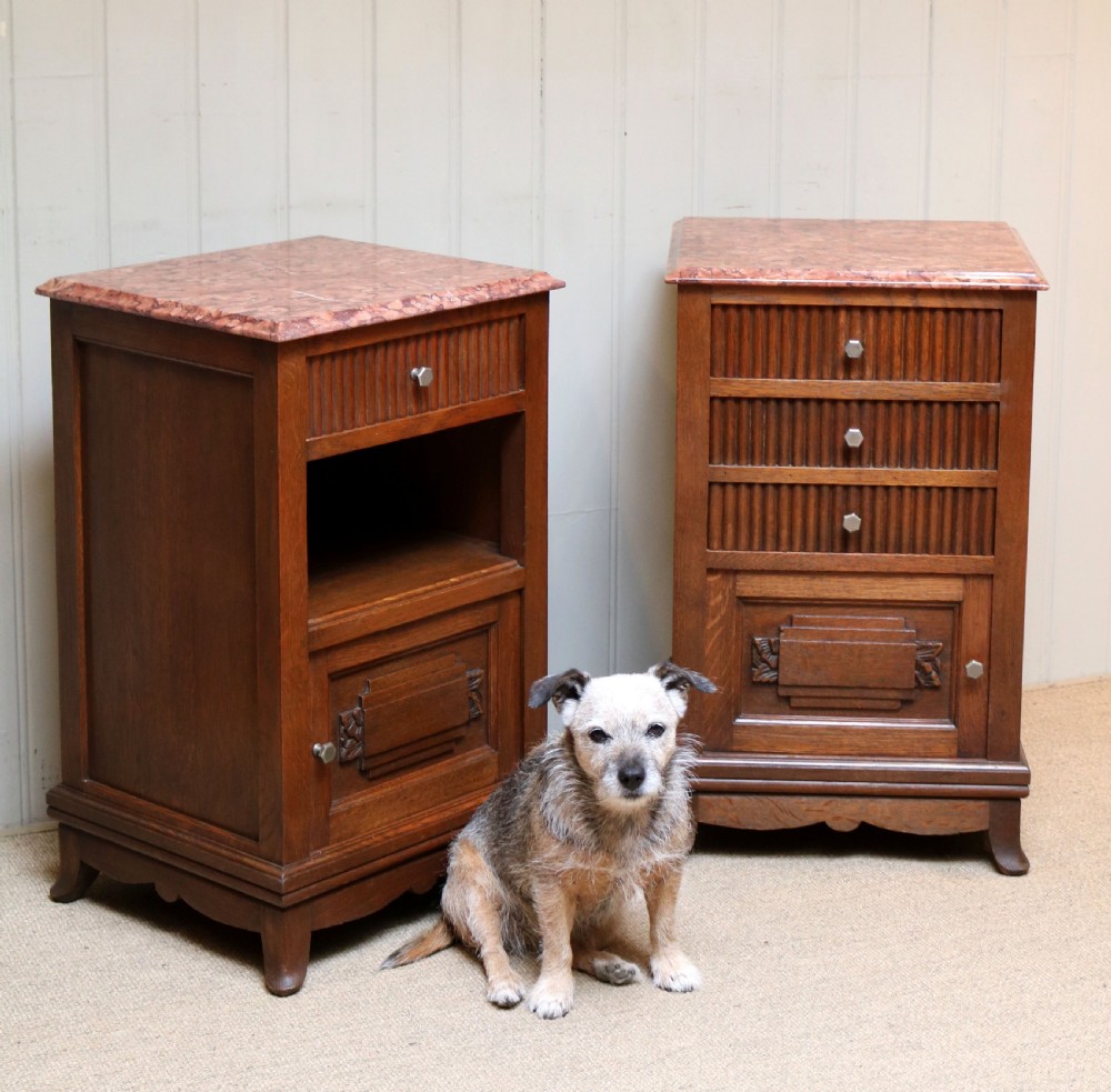 Pair Of French Oak Marble Top Bedside Cabinets View V
