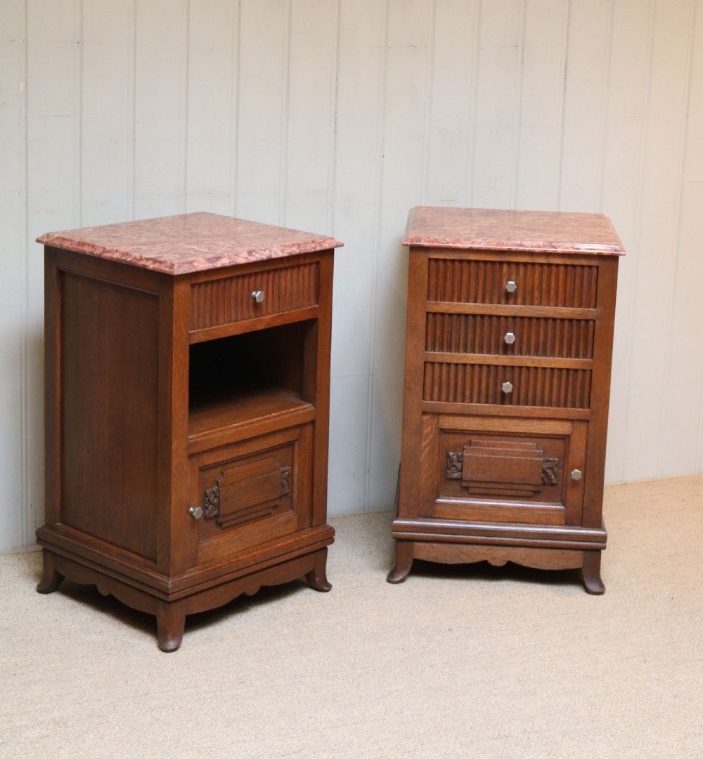 Pair Of French Oak Marble Top Bedside Cabinets View VI