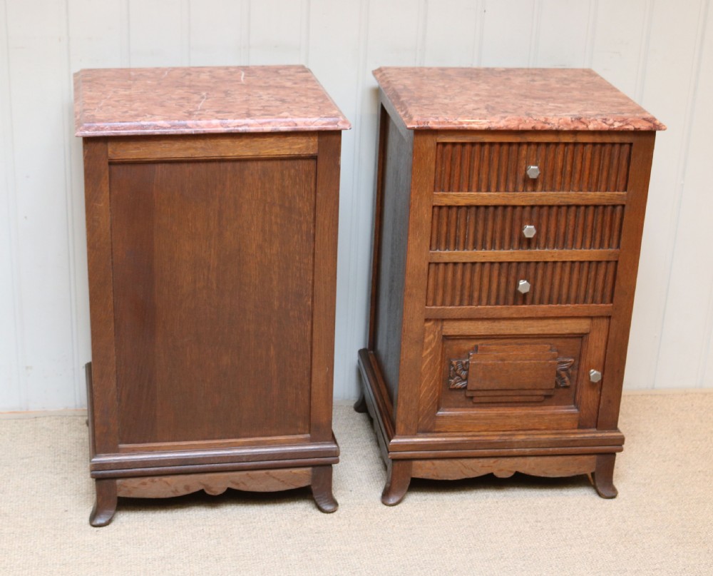 Pair Of French Oak Marble Top Bedside Cabinets View VII