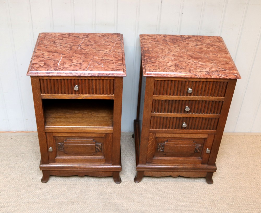 Pair Of French Oak Marble Top Bedside Cabinets View VIII
