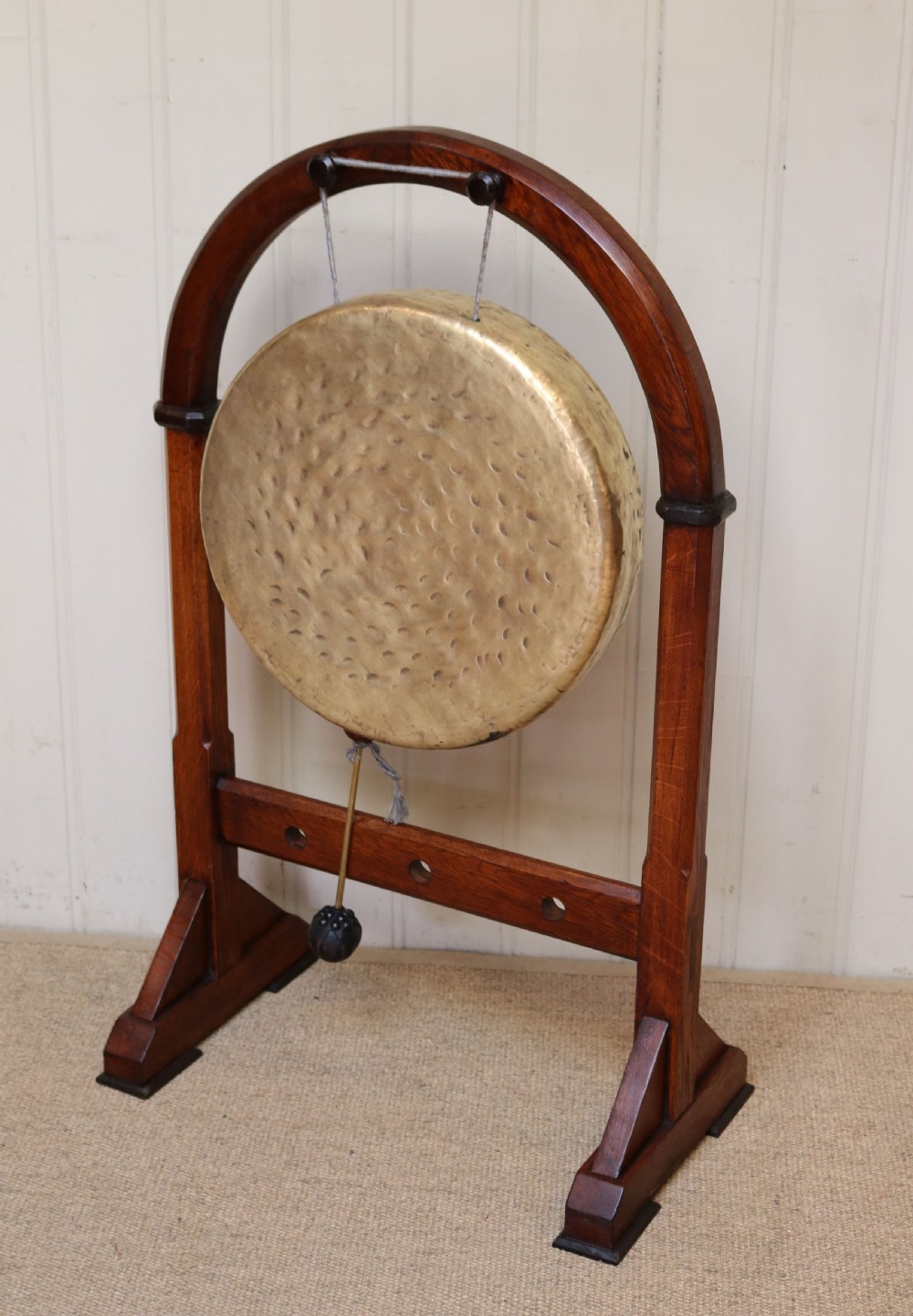 Edwardian Oak Framed Floor Standing Gong 
