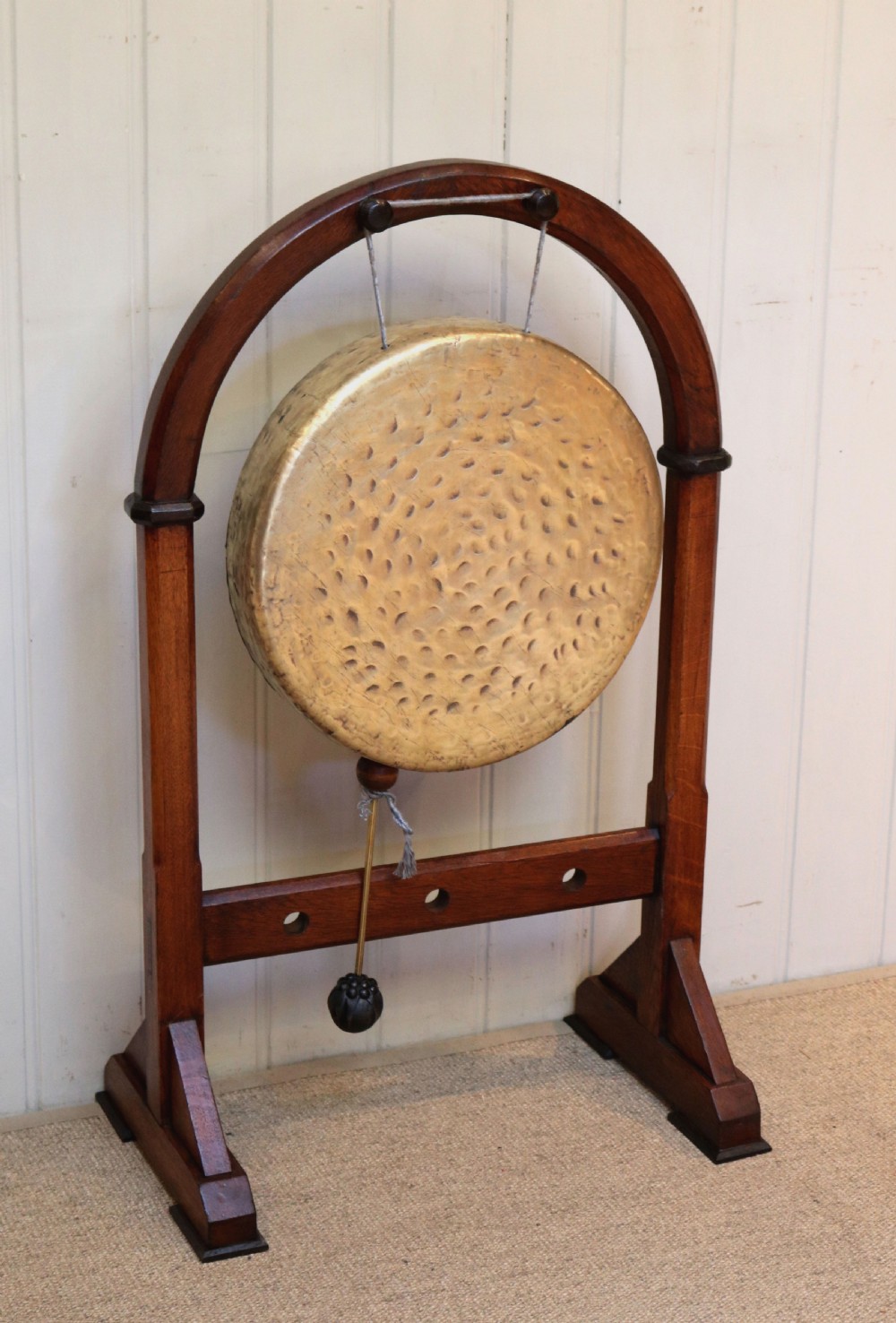 Edwardian Oak Framed Floor Standing Gong  View II