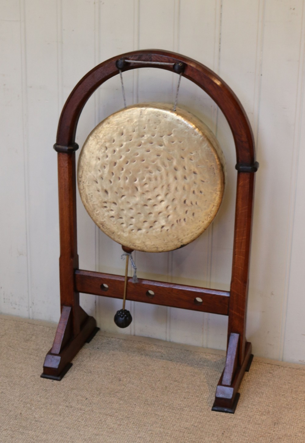Edwardian Oak Framed Floor Standing Gong  View III