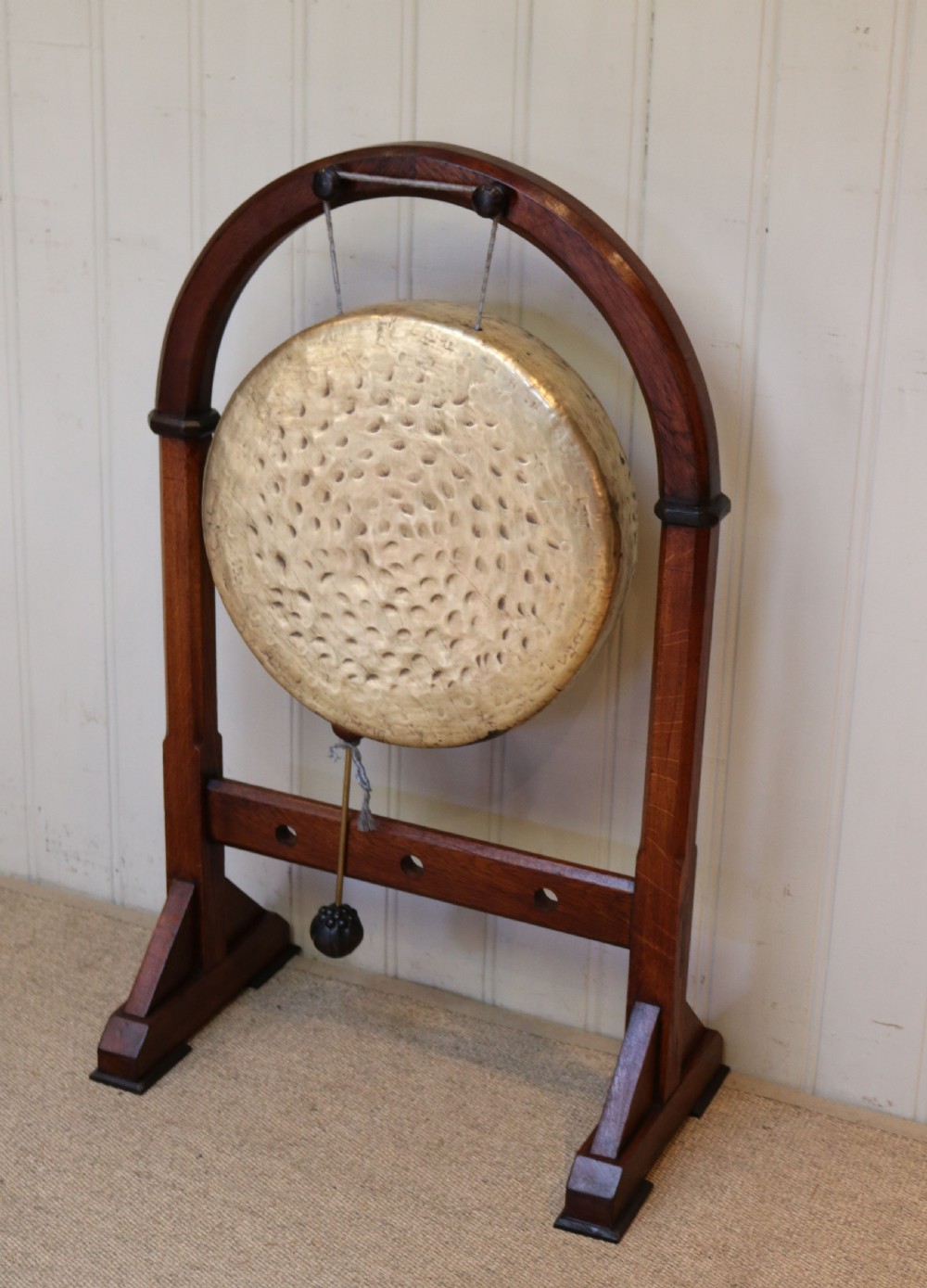 Edwardian Oak Framed Floor Standing Gong  View IV