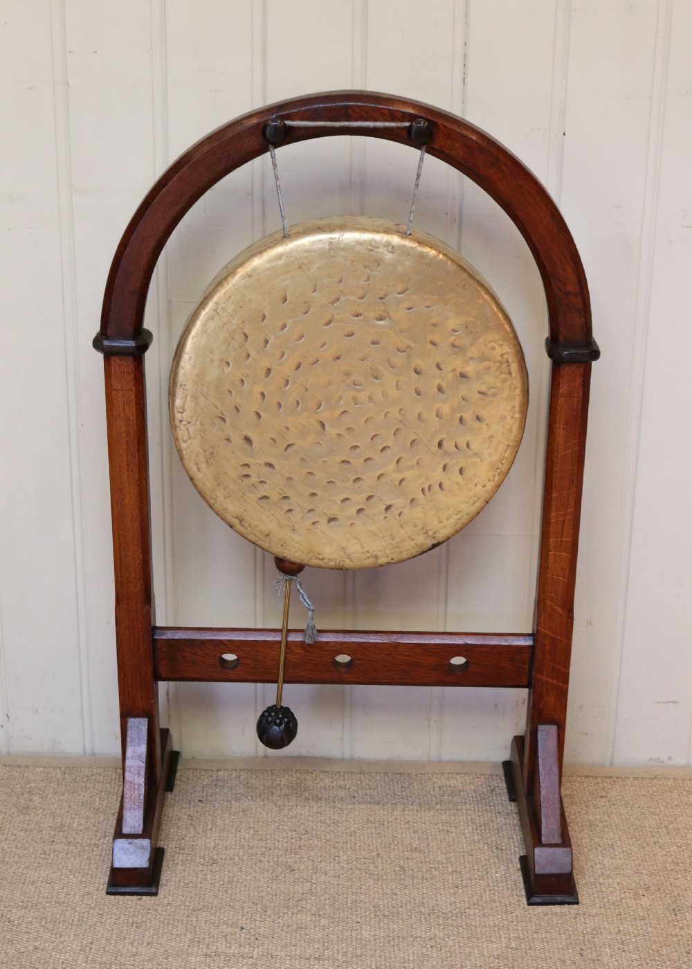 Edwardian Oak Framed Floor Standing Gong  View V