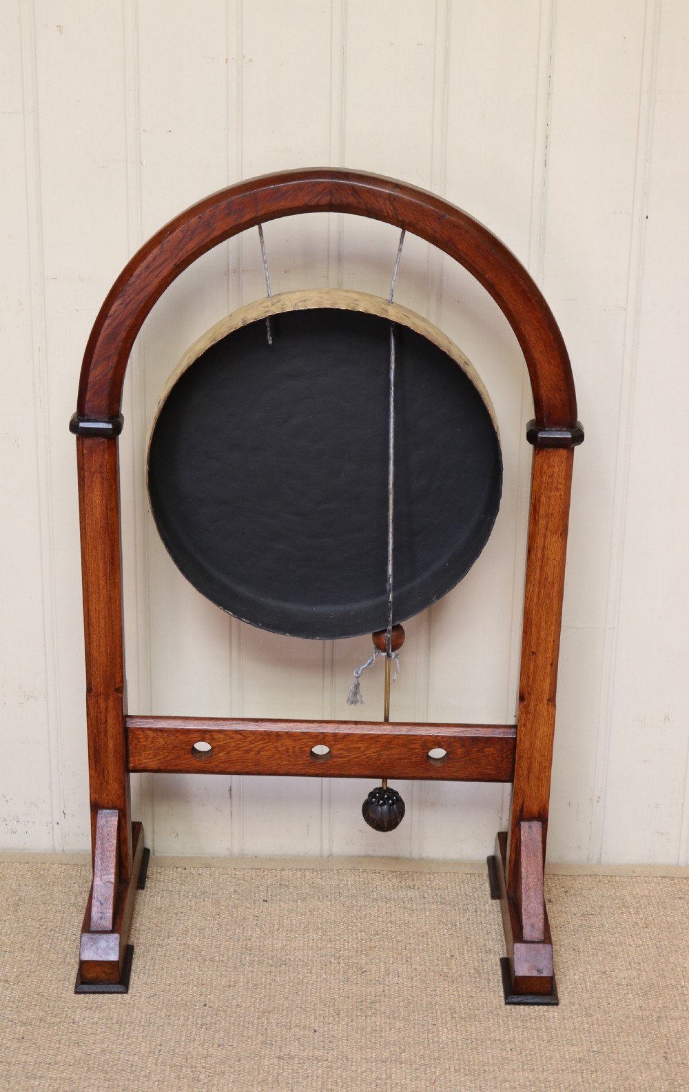 Edwardian Oak Framed Floor Standing Gong  View VI