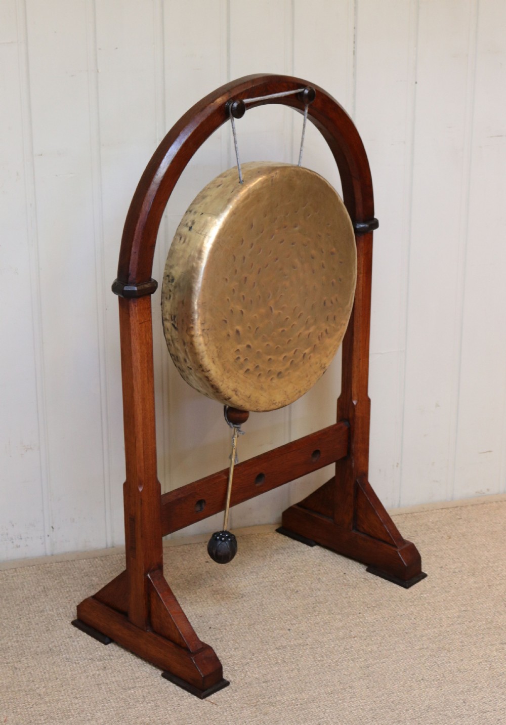 Edwardian Oak Framed Floor Standing Gong  View VII