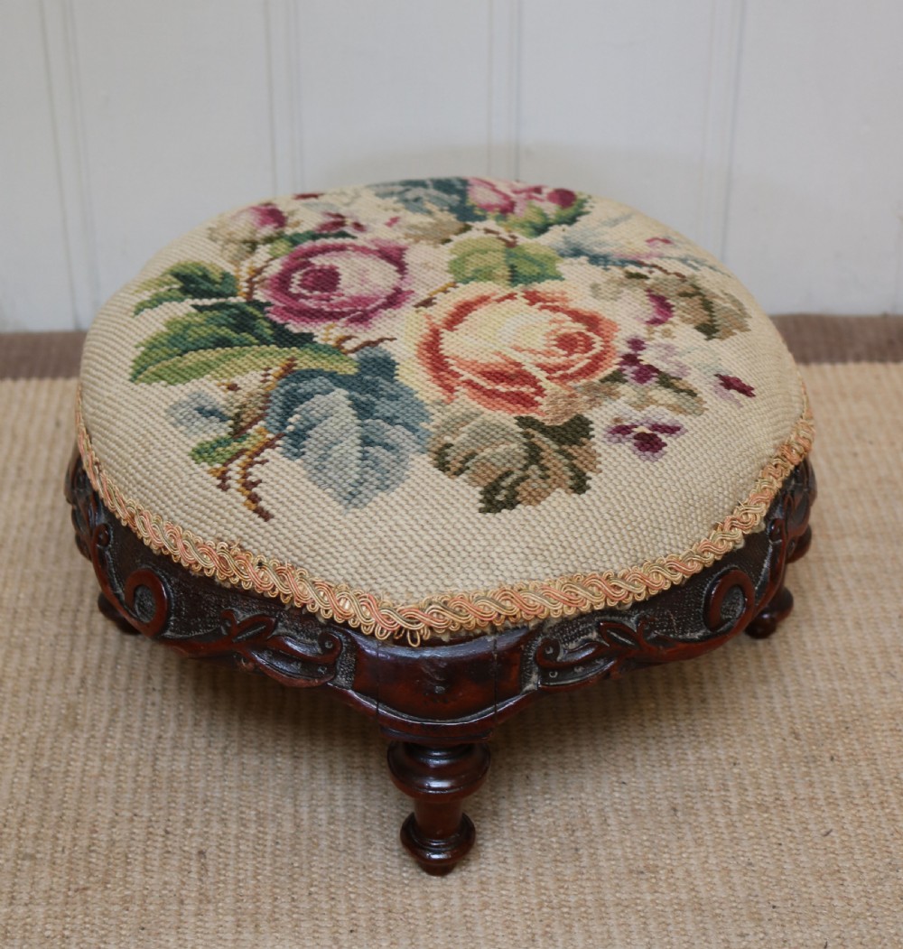 Victorian Walnut Upholstered Foot Stool
