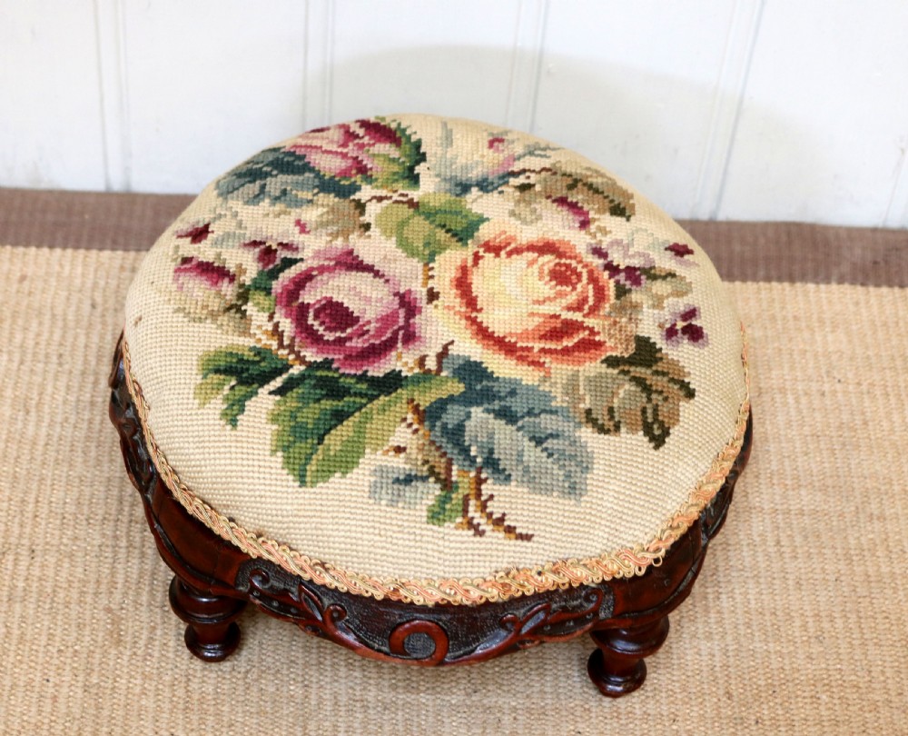 Victorian Walnut Upholstered Foot Stool View II